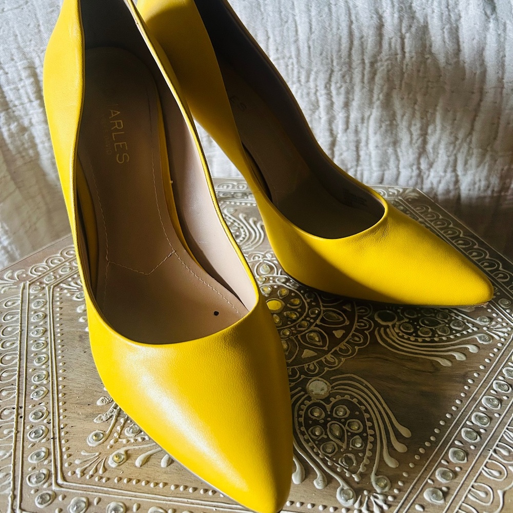 Yellow Stiletto Pointed Toe Pumps by Charles David